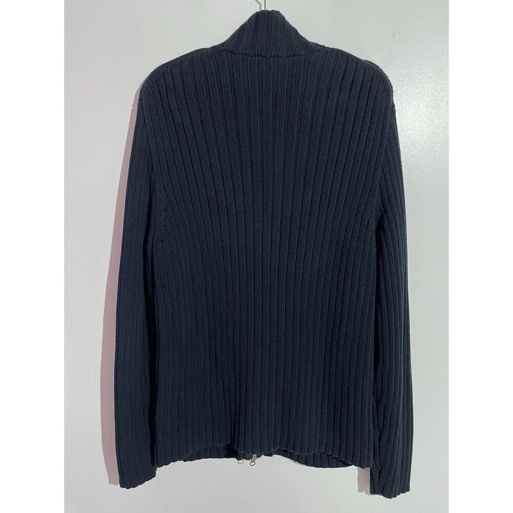 J Crew Cardigan Sweater Mens XL Blue Ribbed Full Zip‎ Mock Neck Preppy Academia